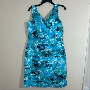American Living Tiered Sheath Dress Abstract Floral Sleeveless V Neck Size 12